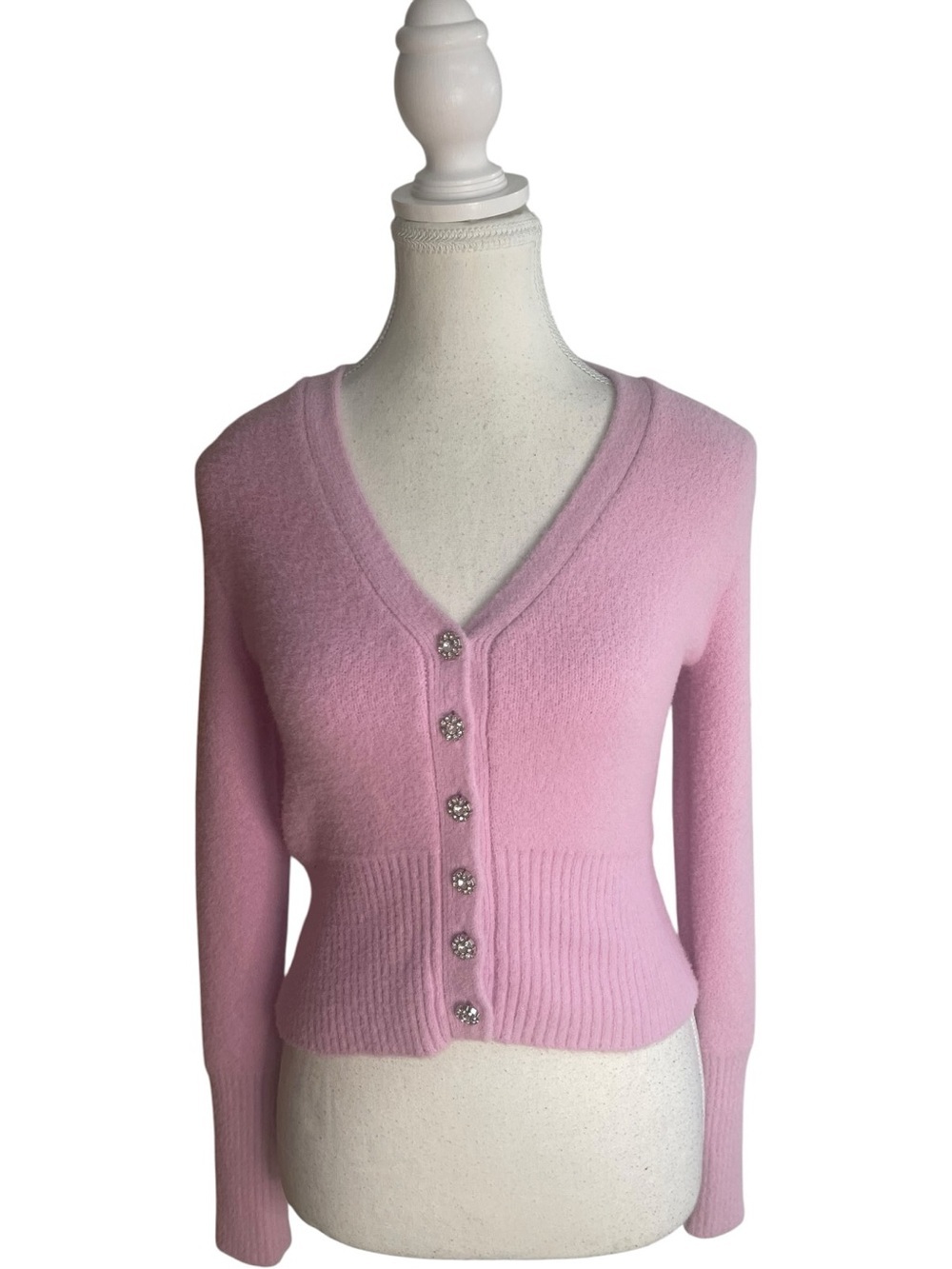 Zara Soft Knit V-Neck Cardigan Sweater Light Pink